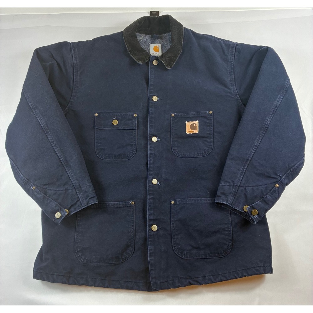 Carhartt Chore Coat Mens XL Navy Blue Blanket Lined Duck Canvas Work Jacket